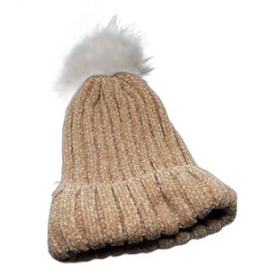 Compass Women's Pomp Beanie Beige Faux Fur One Size Brand New #4